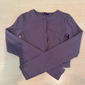 Zara Grape Purple Long Sleeve Cropped Button-Up Cardigan Size Small